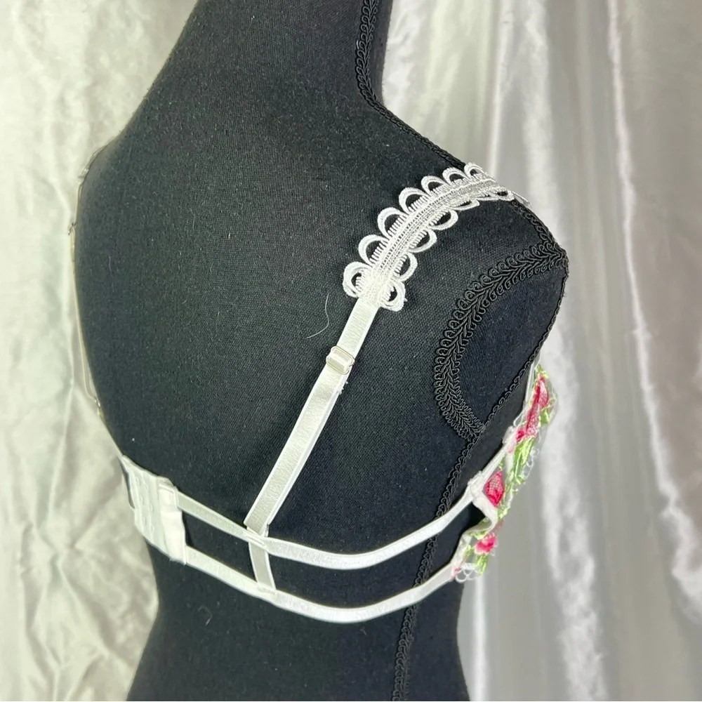 Romantic Sheer White Floral Lace Bra – XS/S – Cottagecore Lingerie